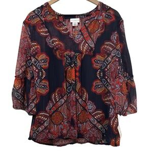 NWT Liz Claiborne Sheer Paisley Print Blouse & Cami Set Boho Women's Size XL